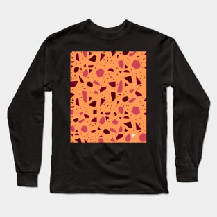 Seamless  Orange and Pink Terrazzo Pattern Long Sleeve T-Shirt